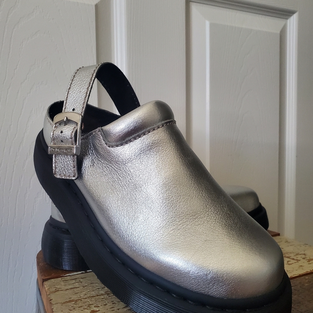 Silver Dr Martens Sling Back Mules - Picture 6 of 16
